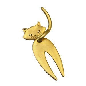 Vintage JJ Cat Brooch Matte Gold Tone Oversized Cat Articulated Tail Large Pin